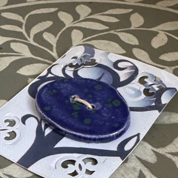 Blue and Green Oval Ceramic Button - Picture 2 of 5